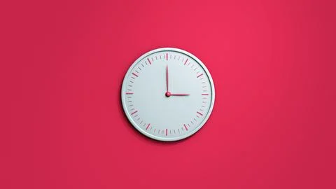 White Wall clock isolated on a red background 3 O Clock B Photos