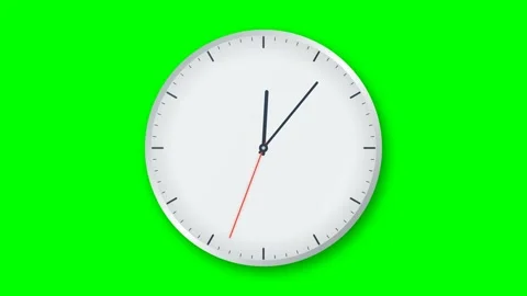 White wall clock with moving hands showing time on a green screen Stock Footage 348075796