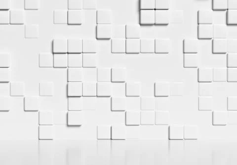 White wall with cubes and white floor 3d background Illustrazione stock