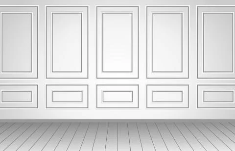 White wall empty room and gray  floor,classic interior style. Stock Illustration