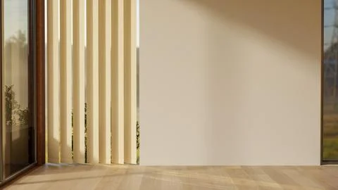 White wall empty room and wooden parquet floor with the blinds covered glas.. Stock Illustration