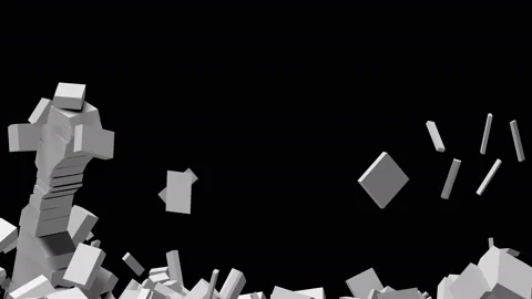 White Wall Exploded in small rectangular pieces  Stock Footage 150180276