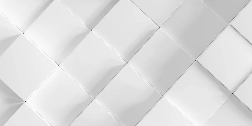 White wall with a geometric pattern of squares 3d render illustration Stock Illustration