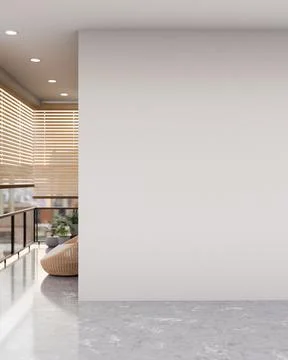 White wall on grey marble floor corridor hallway to corner balcony with wov.. Stock Illustration