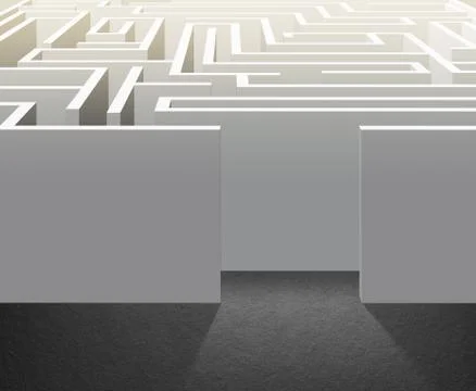 White wall maze on black floor,3D rendering Stock Illustration