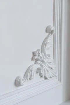 White wall molding with geometric shape and vanishing point. Luxury white wall Stock Photos