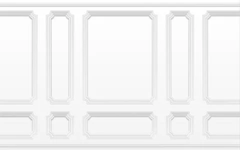 White wall with moulding frames. Classic interior with moulding panels. Seamless イラスト素材