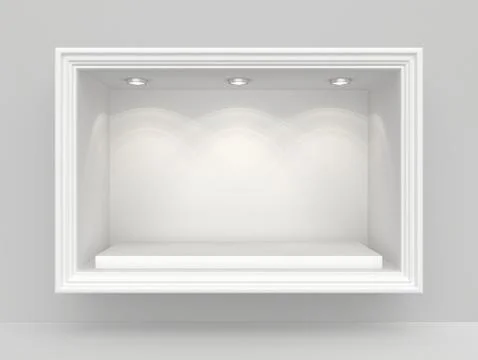 White wall with niche and empty pedestal for exhibition Stock Illustration
