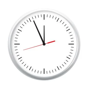 White wall office clock icon showing five minutes to twelve. For new year Stock Illustration
