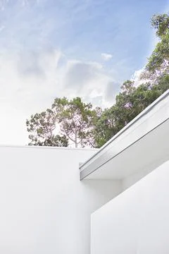 White walls and the ceiling under the trees and sky Stock Photos
