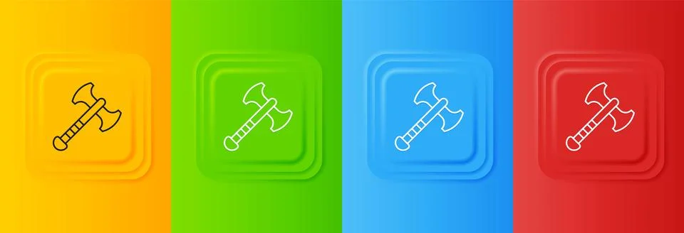 White War axe icon isolated on colorful background. Battle axe, executioner.. Stock Illustration