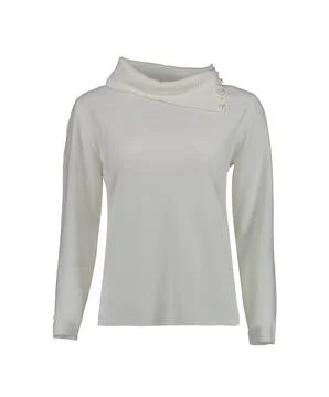 White warm pullover with pearls at the neck. Stock Photos