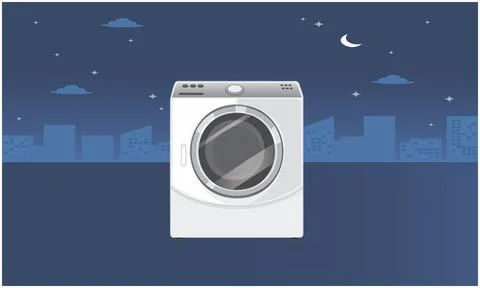 White washing machine placed in the moon night Illustrazione stock