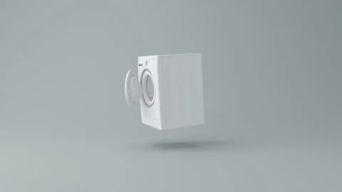 The White Washing Machine Rotates Around its Axis. 3D Render. Stock Footage 199513881