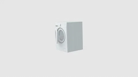 The White Washing Machine Rotates Around its Axis With Open Door. Alpha Channel. Stock Footage 200147600