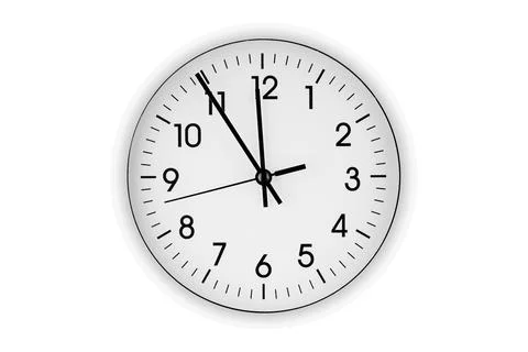 White watch, wall clock 11 hours 45 minutes on isolated or white background Stock Photos