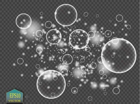 White water bubbles with reflection set on transparent background vector Stock Illustration