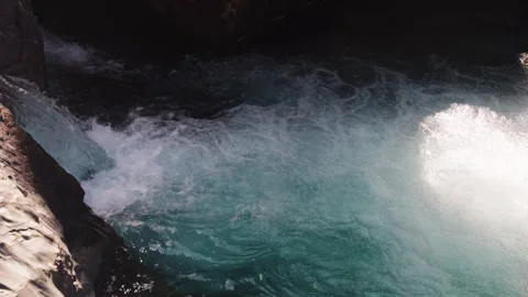 White water bubbles in turquoise pool Stock Footage 330440754