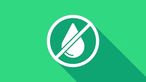 White Water drop forbidden icon isolated on green background. No water sign. 4K Stock Footage 147221884