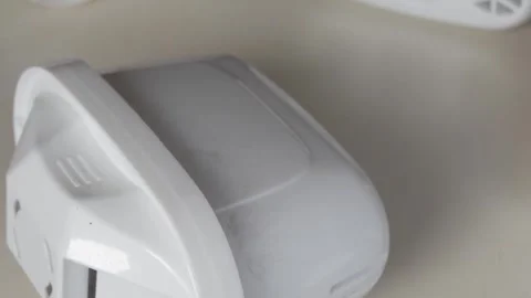 White water filter recyclable cartridges on desktop. Domestic appliance Video stock 345023312