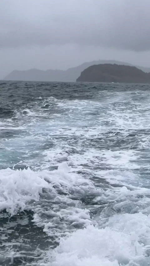 White Water Foam Trail Behind Boat Sailing Over Rough Sea Waves Stock-Footage 342059800