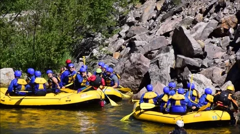White water rafters resting Stock Footage 67087309