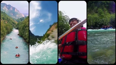 White Water Rafting Adventure - Split Screen Video Montage Stock Footage 282238587