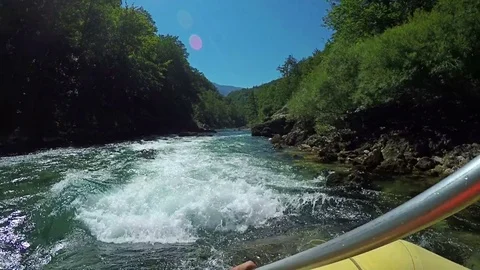 White water rafting first point of view, personal perspective, slow motion 스톡 동영상 72301176