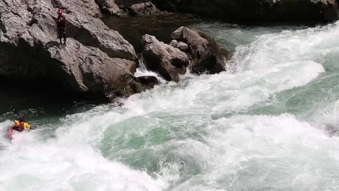 White water rafting on the rapids of river Stock Footage 74718465