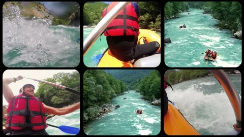 White Water Rafting - Split Screen Video Stock Footage 282238607