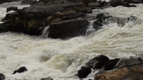 White water rapids on the Great Falls of the Potomac River near Washington DC Video stock 133282053