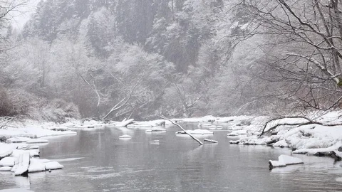 White water river in winter. World covered in snow. Video stock 104634793