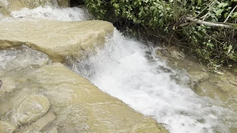 White water rushing over rocks in dappled jungle stream, Indian rainforest Stock Footage 342330443