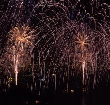 White waterfall of fireworks bursts Stock Photos