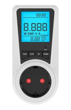 White Watt Meter, Plug-in Socket Power Meter, Auto Cost Calculator, 3D rend.. Stock Illustration