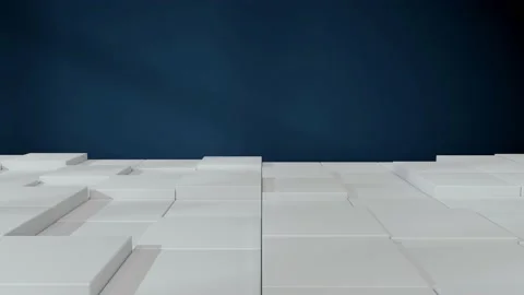 White wave floating cubic floor with blue wall background, 3d rendering. Stock Footage 134892843