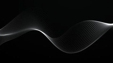 White wave formed by dots, smooth flowing graphic shapes, digital monochrom.. Stock Illustration