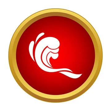 White wave water splash icon on red button 스톡 일러스트