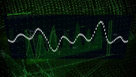White waveform appearing and sweeping, filling dashboard with green charts Stock Footage 334883523