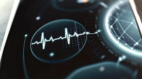 White waveform on dark finance panel Stock Photos