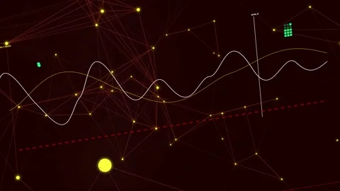 White waveform starting left and lengthening across, nodes pulsing, marker Stock Footage 334724949