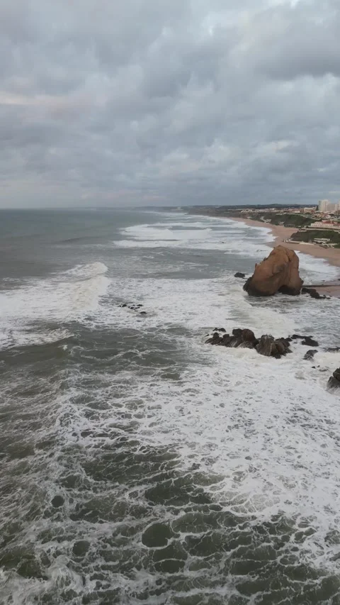 White waves on the Atlantic Ocean Stock Footage 299136997