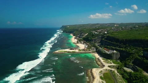White waves at the sandy beach on island of Nusa Penida Stock Footage 278901678