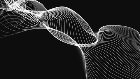 White wavy lines on black, Abstract futuristic background. 4k looping animation Stock Footage 203844032