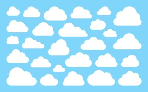 White weather cloud empty outline icon flat set Illustrazione stock