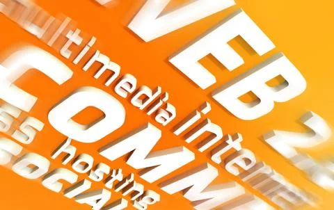 White web 2.0 3d words on orange background Stock-Illustration
