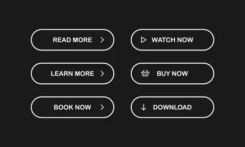 White web buttons set. Read more. Learn more. Watch now. Download. Vector EPS 10 Stock Illustration