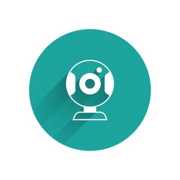 White Web camera icon isolated with long shadow background. Chat camera. Webcam Stock Illustration