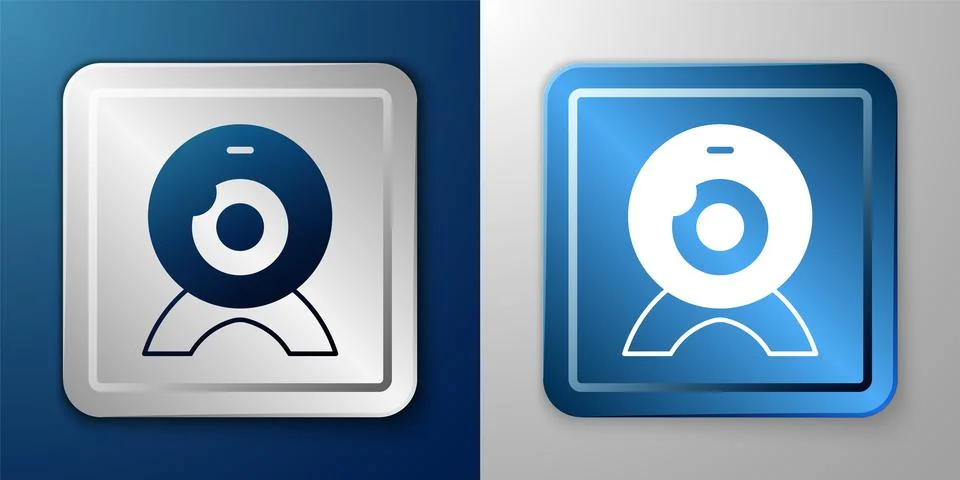 White Web camera icon isolated on blue and grey background. Chat camera. Webcam 스톡 일러스트