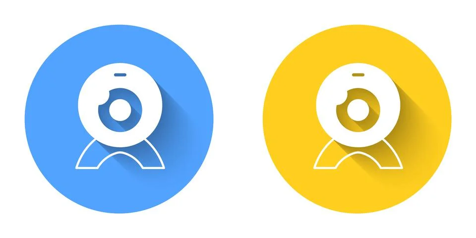 White Web camera icon isolated with long shadow background. Chat camera. Webcam 스톡 일러스트